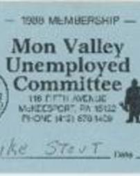 Mon Valley Unemployed Committee Membership Card 1988