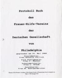 Women's Auxiliary of the German Society of Pennsylvania Transcribed Minutes, 1900-1904